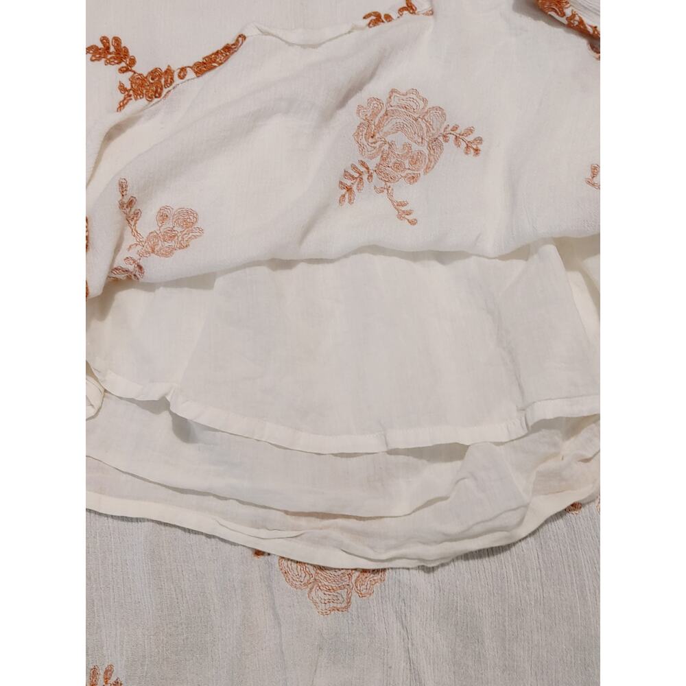 Free People Embroidered Swing Dress Cream Orange Boho Cottagecore Large - Picture 6 of 7